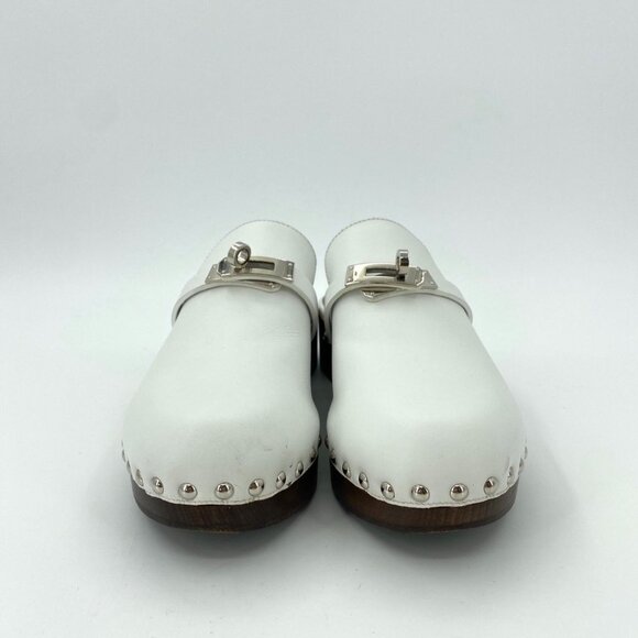 Hermès Womens White Leather Riveted Clogs Size 36 Made In Italy - Picture 3 of 7